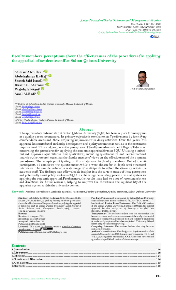 (PDF) Faculty members' perceptions about the effectiveness of the ...