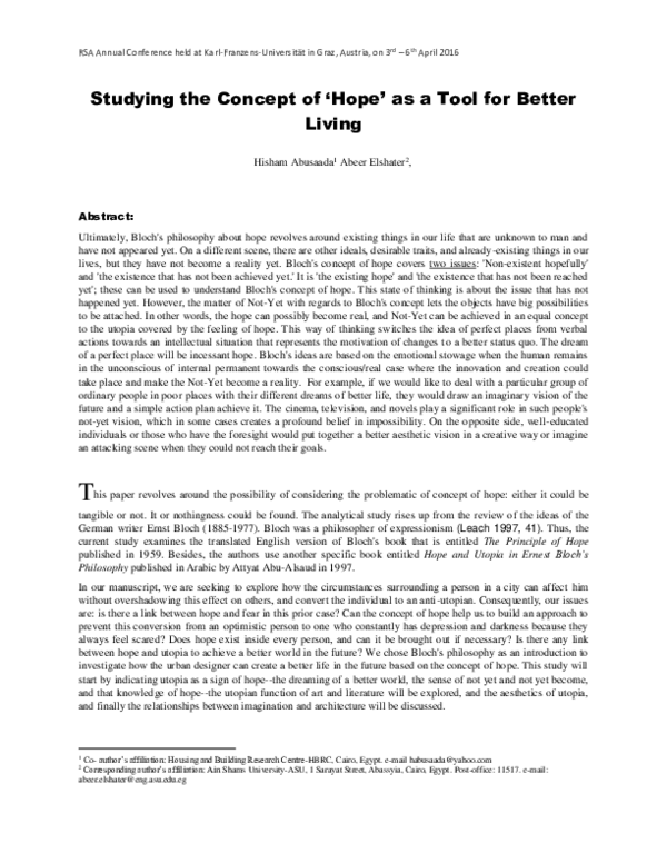 (PDF) Studying the Concept of ‘Hope’ as a Tool for Better Living