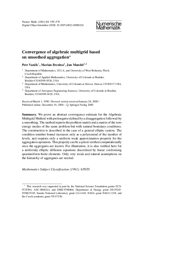 (PDF) Convergence of algebraic multigrid based on smoothed aggregation