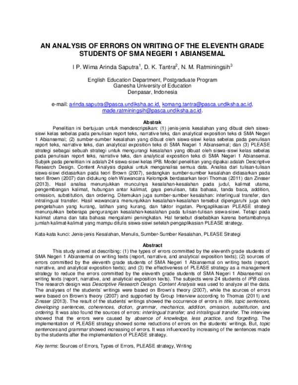 (PDF) An Analysis of Errors on Writing of Eleventh Grade Students of ...