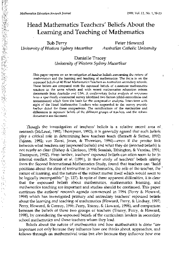 (PDF) Head mathematics teachers’ beliefs about the learning and ...