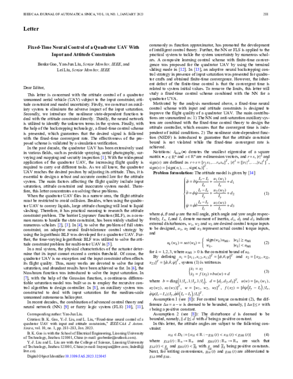 (PDF) Fixed-Time Neural Control of a Quadrotor UAV With Input and ...
