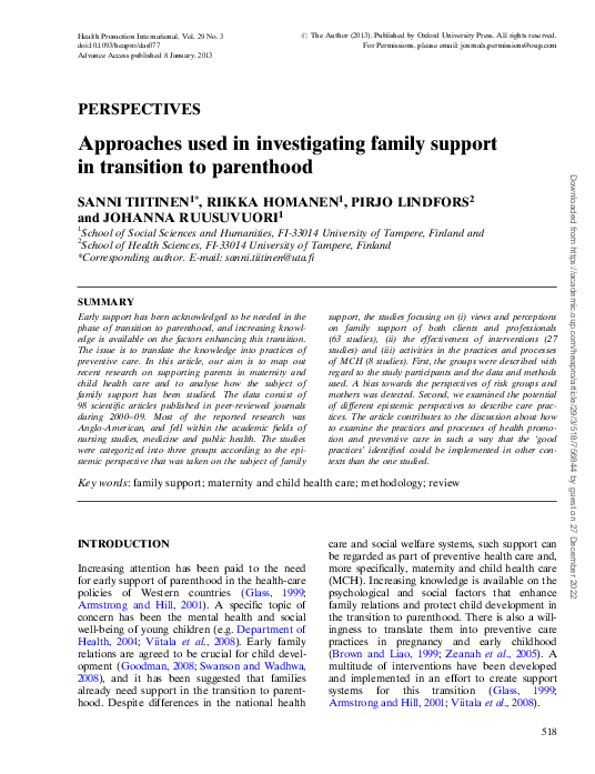(PDF) Approaches used in investigating family support in transition to ...