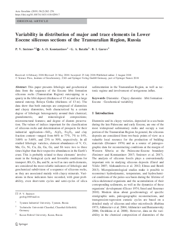 (PDF) Variability in distribution of major and trace elements in Lower ...