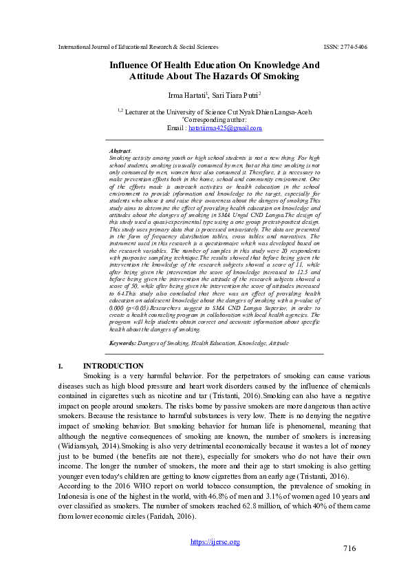 (PDF) Influence Of Health Education On Knowledge And Attitude About The ...