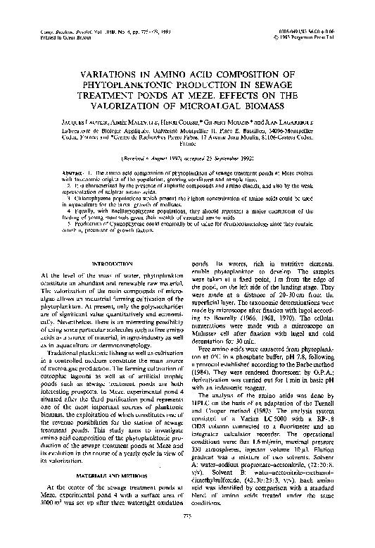 (PDF) Variations in amino acid composition of phytoplanktonic