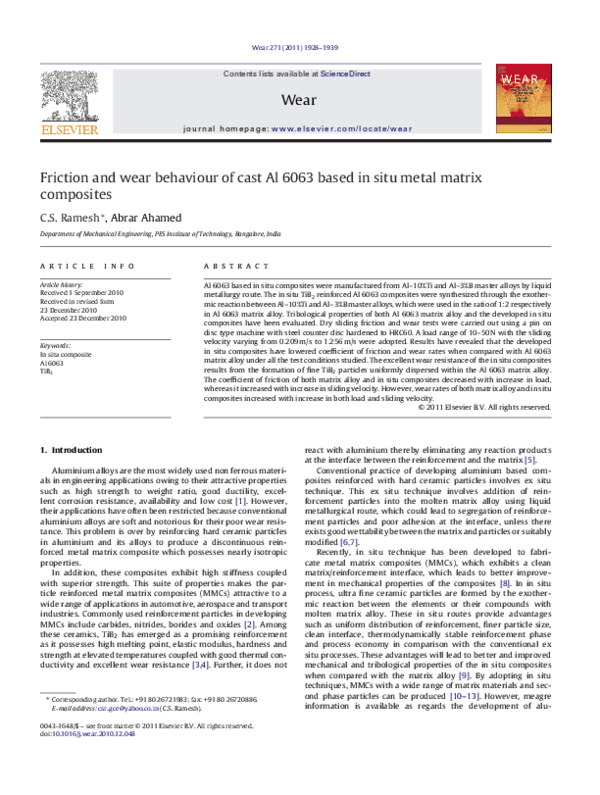 (PDF) Friction and wear behaviour of cast Al 6063 based in situ metal ...