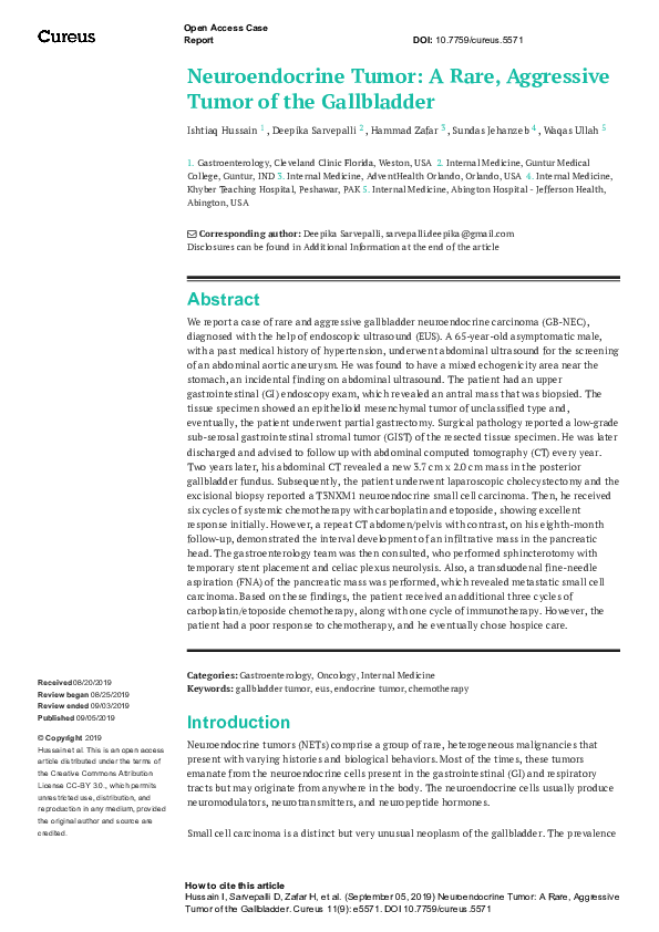 (PDF) Neuroendocrine Tumor: A Rare, Aggressive Tumor of the Gallbladder