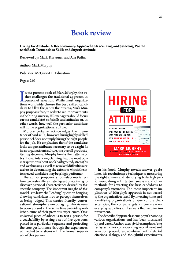 (PDF) Book review Hiring for Attitude: A Revolutionary Approach to Recruiting and Selecting ...