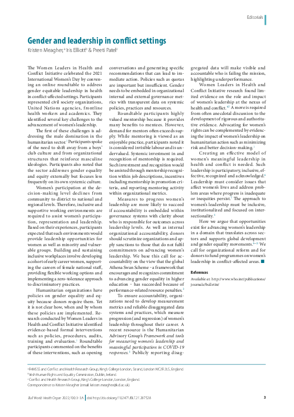 (PDF) Gender and leadership in conflict settings