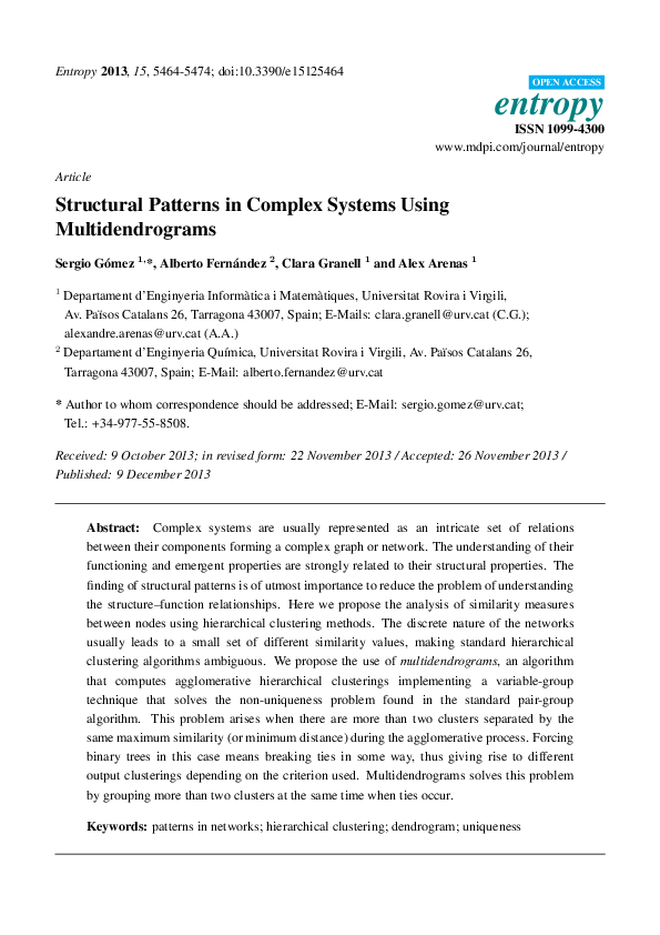 (PDF) Structural Patterns in Complex Systems Using Multidendrograms