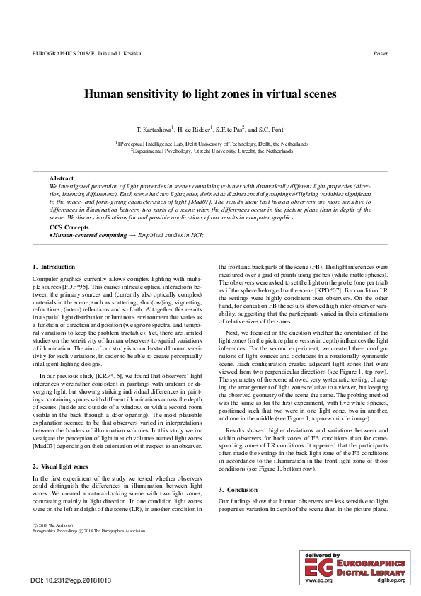 (PDF) Human Sensitivity to Light Zones in Virtual Scenes