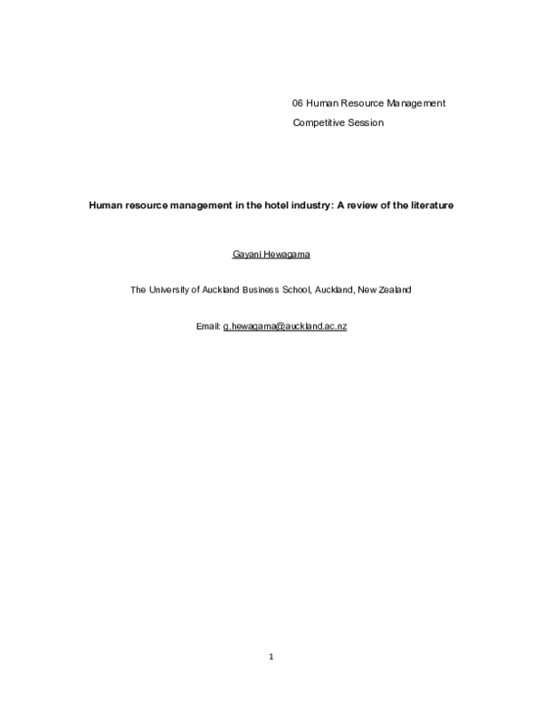 (PDF) Human resource management in the hotel industry: A review of the ...