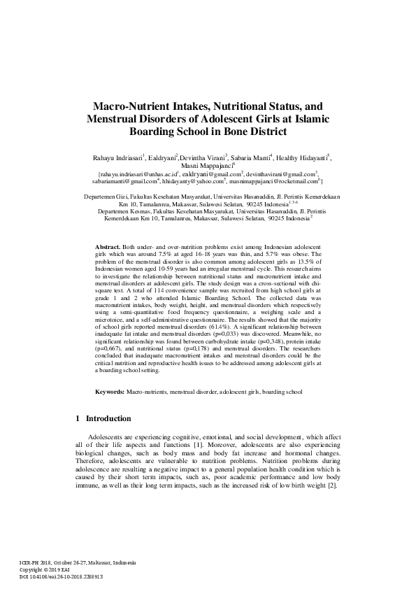 (PDF) Nutritional status of school going adolescent girls in Lucknow ...
