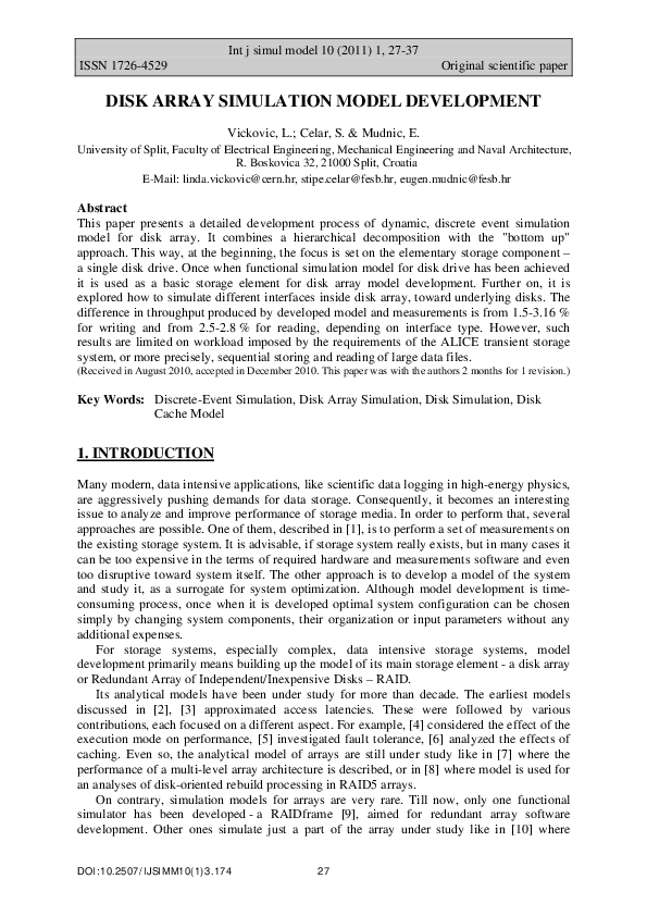 (PDF) Disk array simulation model development