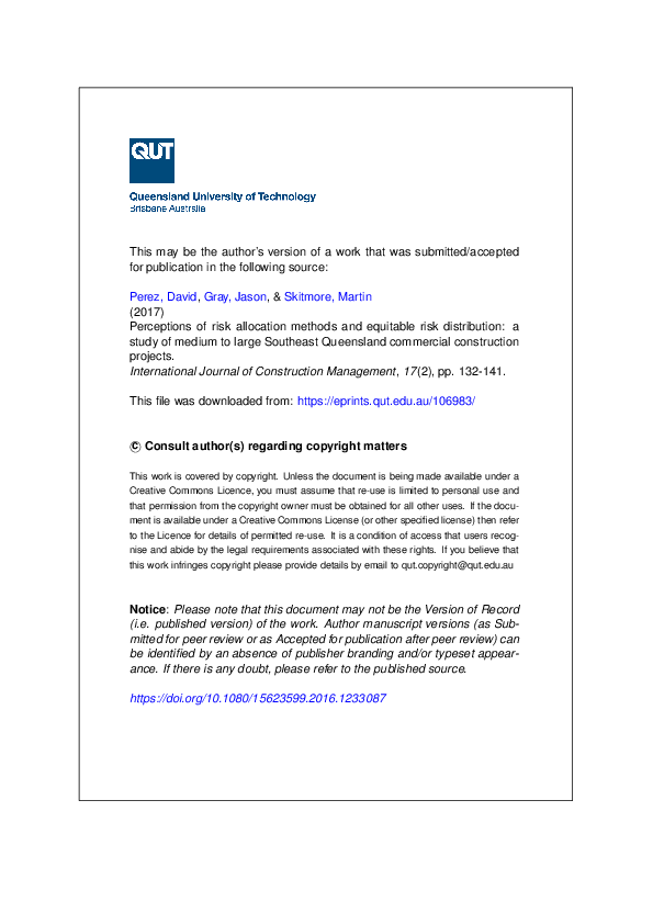 (PDF) Perceptions of risk allocation methods and equitable risk ...