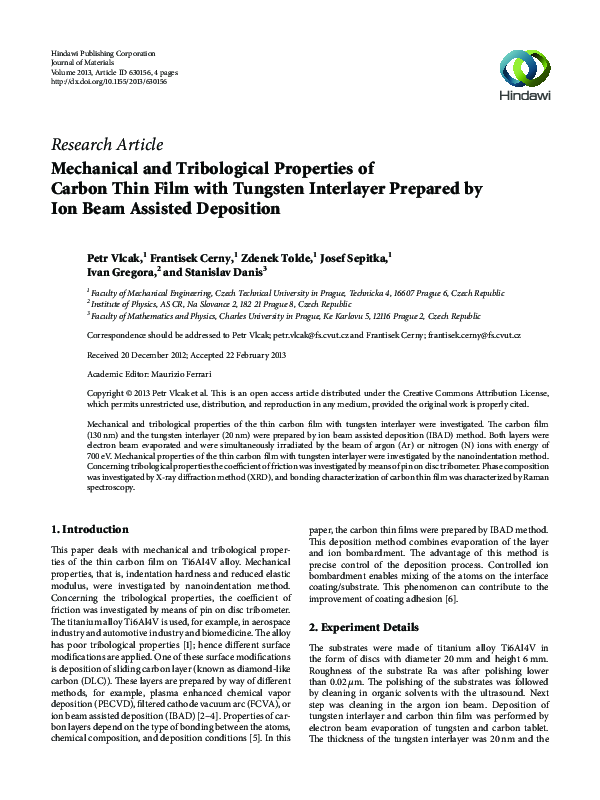 (PDF) Mechanical and Tribological Properties of Carbon Thin Film with ...