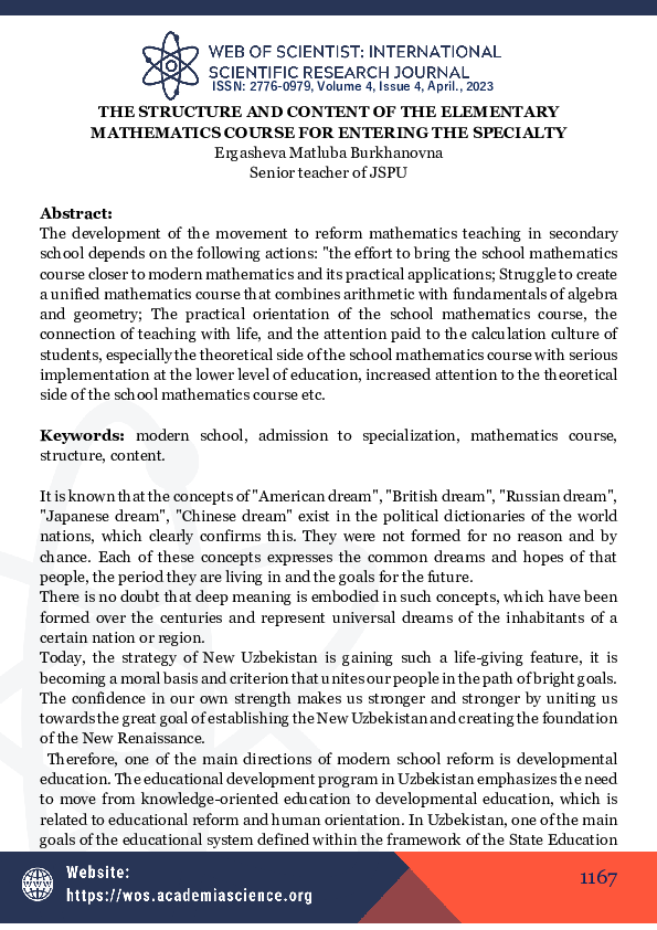 (PDF) THE STRUCTURE AND CONTENT OF THE ELEMENTARY MATHEMATICS COURSE ...