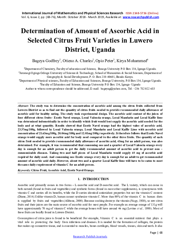 (PDF) Determination of Amount of Ascorbic Acid in Selected Citrus Fruit ...