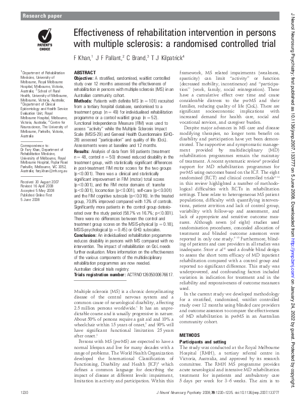 (PDF) Effectiveness of rehabilitation intervention in persons with ...