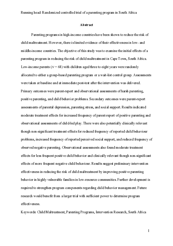 (PDF) Randomized controlled trial of a parenting program to reduce the ...