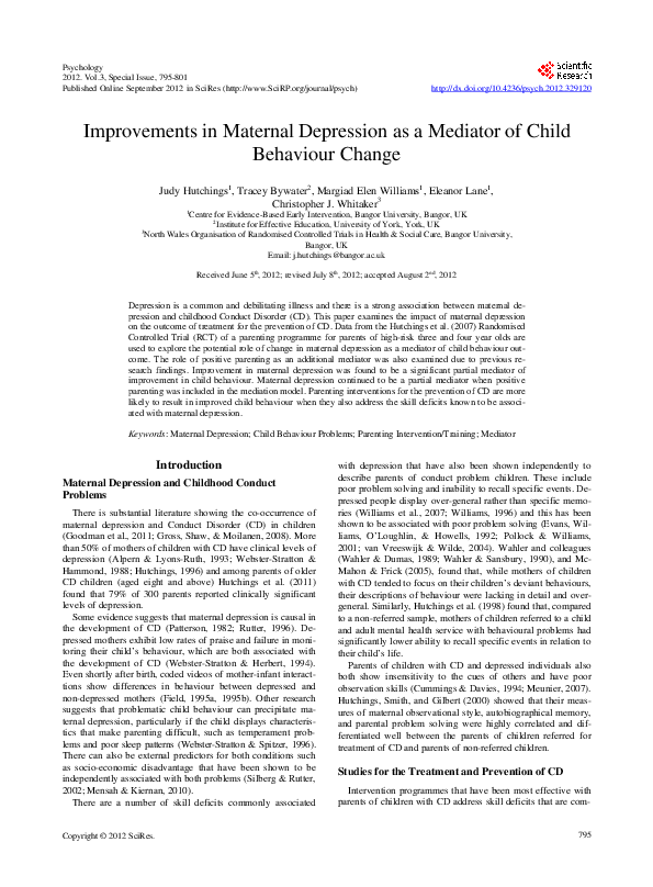 (PDF) Improvements in Maternal Depression as a Mediator of Child ...