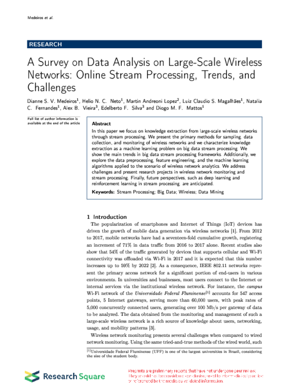 (PDF) A Survey on Data Analysis on Large-Scale Wireless Networks ...