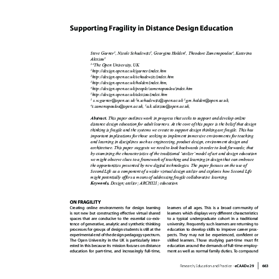 (PDF) Supporting Fragility in Distance Design Education