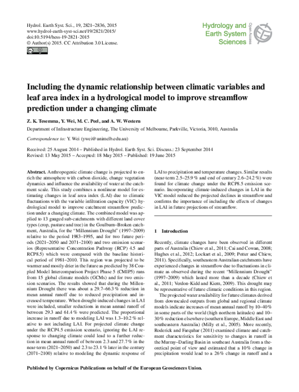 (PDF) Including the dynamic relationship between climatic variables and ...