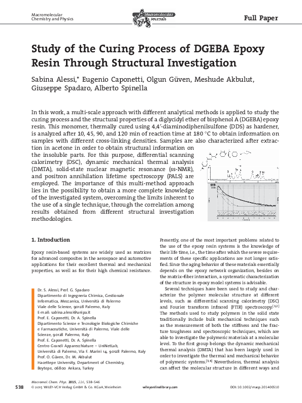 (PDF) Study of the Curing Process of DGEBA Epoxy Resin Through ...