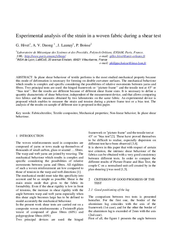 (PDF) Experimental analysis of the strain in a woven fabric during a ...