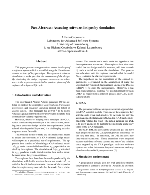 (PDF) Assessing software designs by simulation (Fast Abstract)