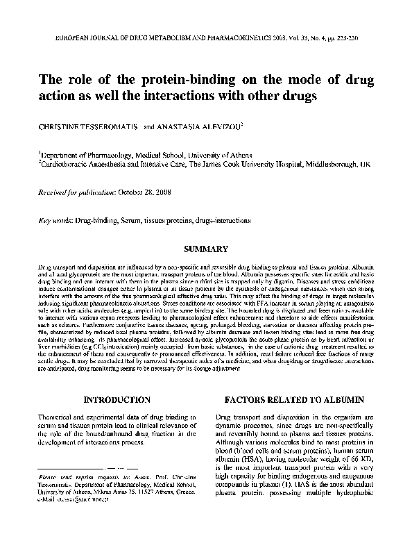 (PDF) The role of the protein-binding on the mode of drug action as ...
