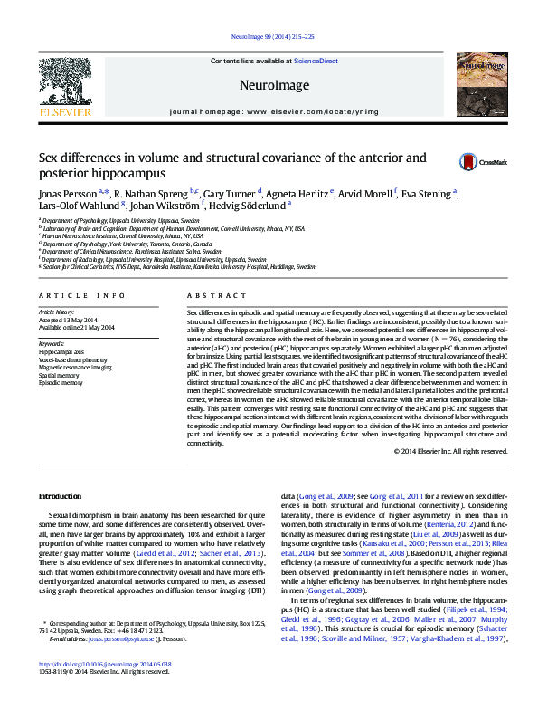 (PDF) Sex differences in volume and structural covariance of the ...
