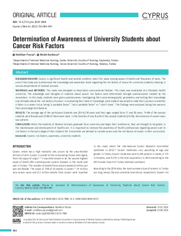 (PDF) Determination of Awareness of University Students about Cancer ...