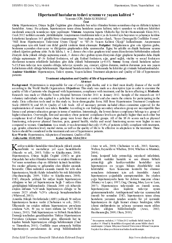 (PDF) Treatment adaptation and Quality of life of hypertensive patients