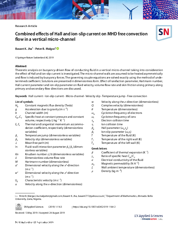 (PDF) Combined effects of Hall and ion-slip current on MHD free ...