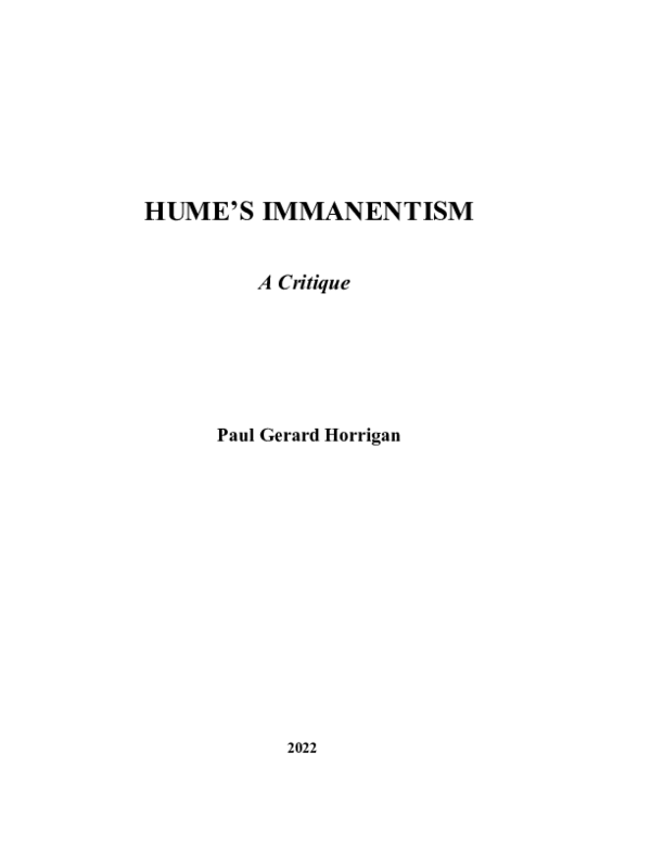 (PDF) HUME'S IMMANENTISM: A CRITIQUE