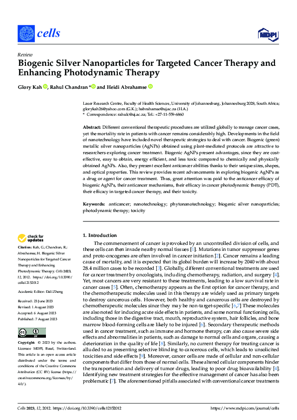 (PDF) Biogenic Silver Nanoparticles for Targeted Cancer Therapy and ...