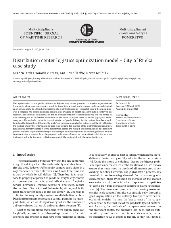 (PDF) Distribution center logistics optimization model – City of Rijeka ...