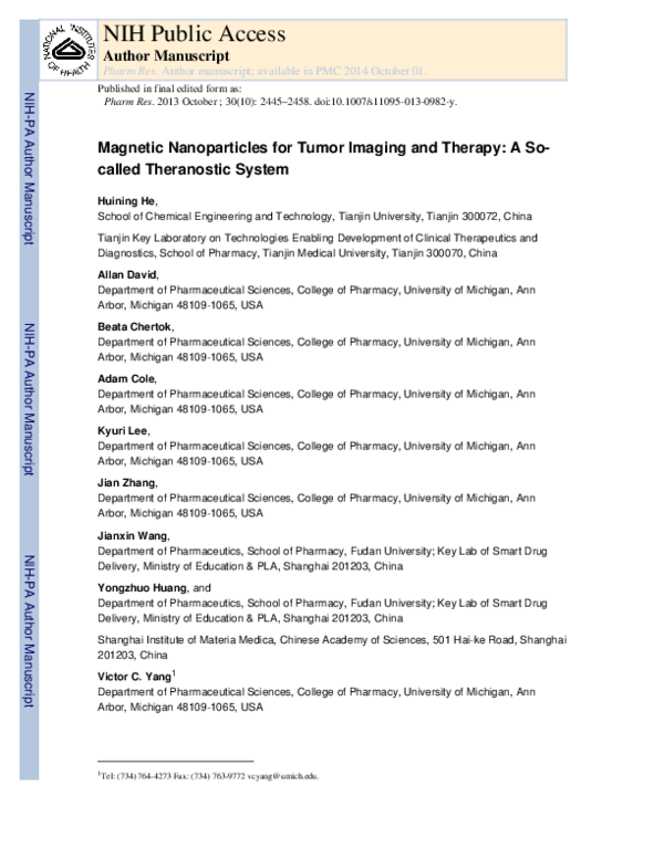 (PDF) Magnetic Nanoparticles for Tumor Imaging and Therapy: A So-Called ...