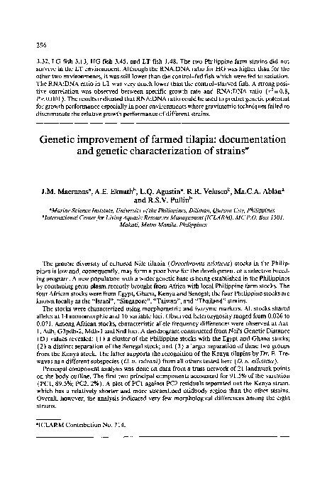 (PDF) Genetic improvement of farmed tilapia: documentation and genetic ...