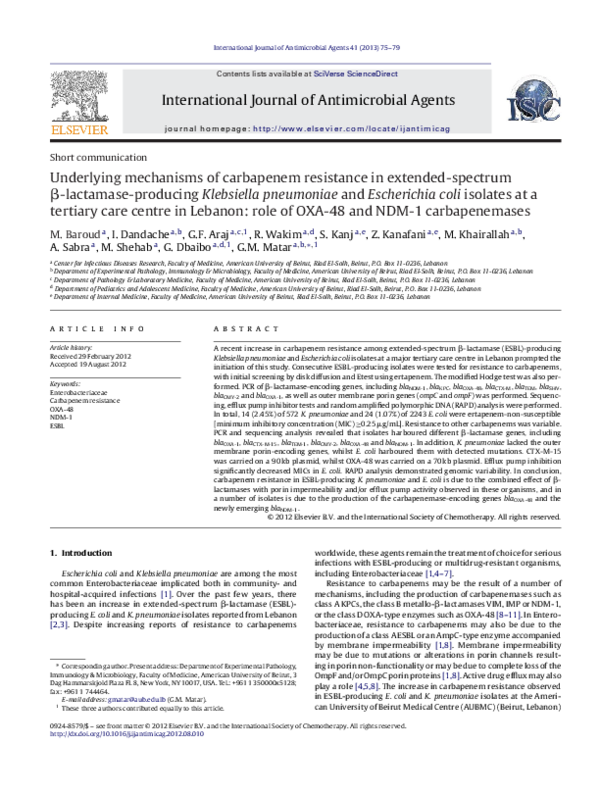 (PDF) Underlying mechanisms of carbapenem resistance in extended ...