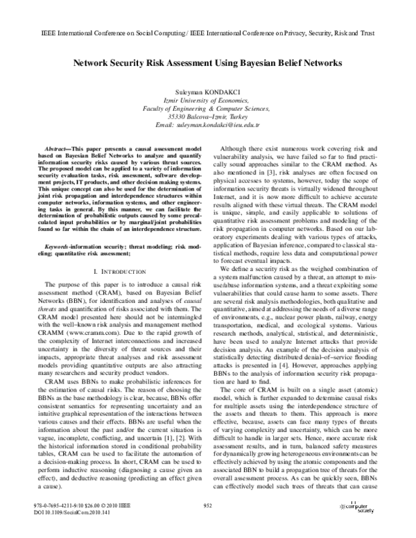 (PDF) Network Security Risk Assessment Using Bayesian Belief Networks