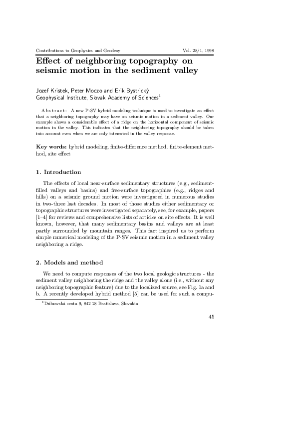 (PDF) Effect of neighboring topography on seismic motion in the ...