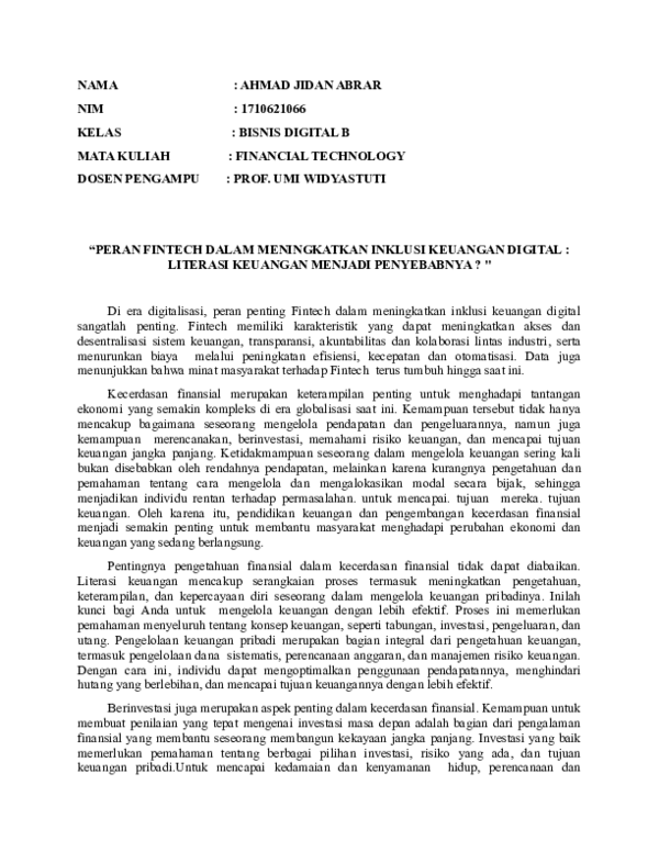 (DOC) "PERAN FINTECH DALAM MENINGKATKAN INKLUSI KEUANGAN DIGITAL ...