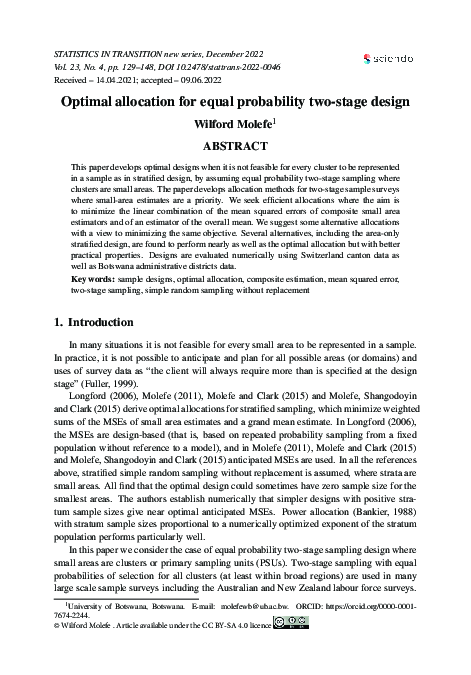 (PDF) Optimal allocation for equal probability two-stage design