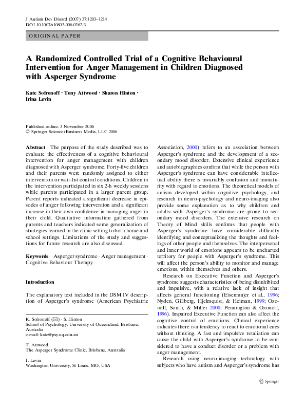 (PDF) A Randomized Controlled Trial of a Cognitive Behavioural ...
