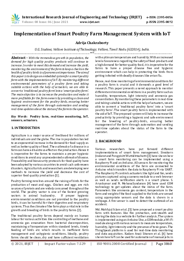 (PDF) Implementation of Smart Poultry Farm Management System with IoT