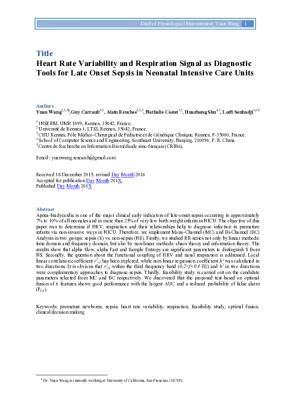 (PDF) Heart Rate Variability and Respiration Signal as Diagnostic Tools ...